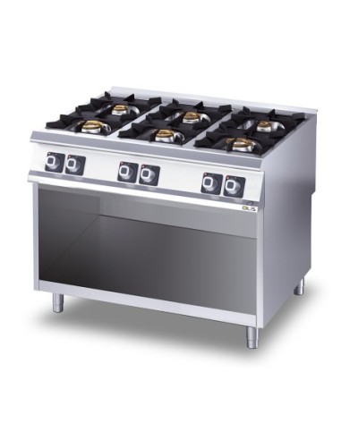 COCINA DE GAS DE 6 FUEGOS SOBRE BASE ABIERTA